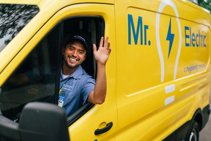 Mr. Electric technician arriving to help with a commercial electrical repair.